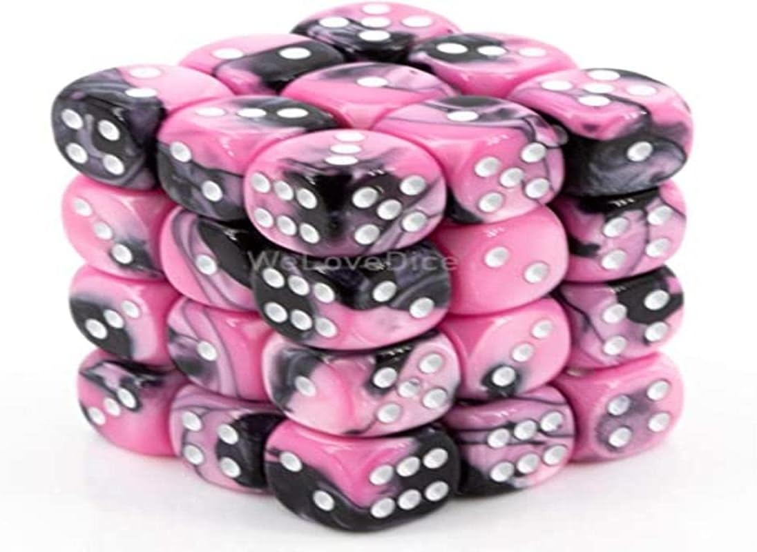 Chessex: Gemini 36D6 Black Pink and White