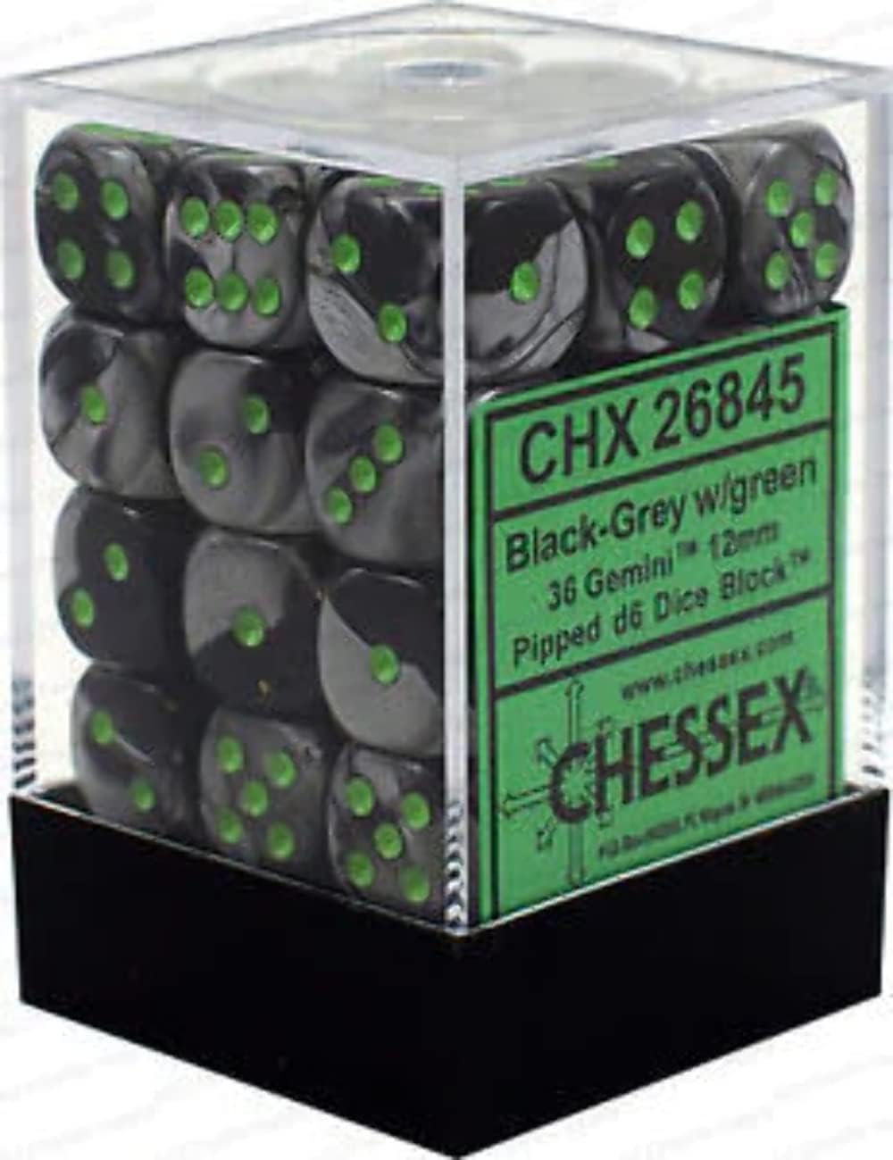 Chessex: Gemini 36D6 Black-Grey and Green