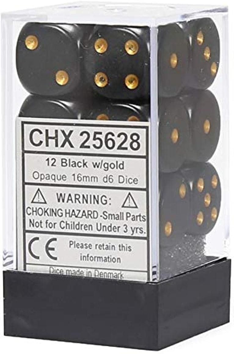 Chessex: Opaque 12D6 Black and Gold
