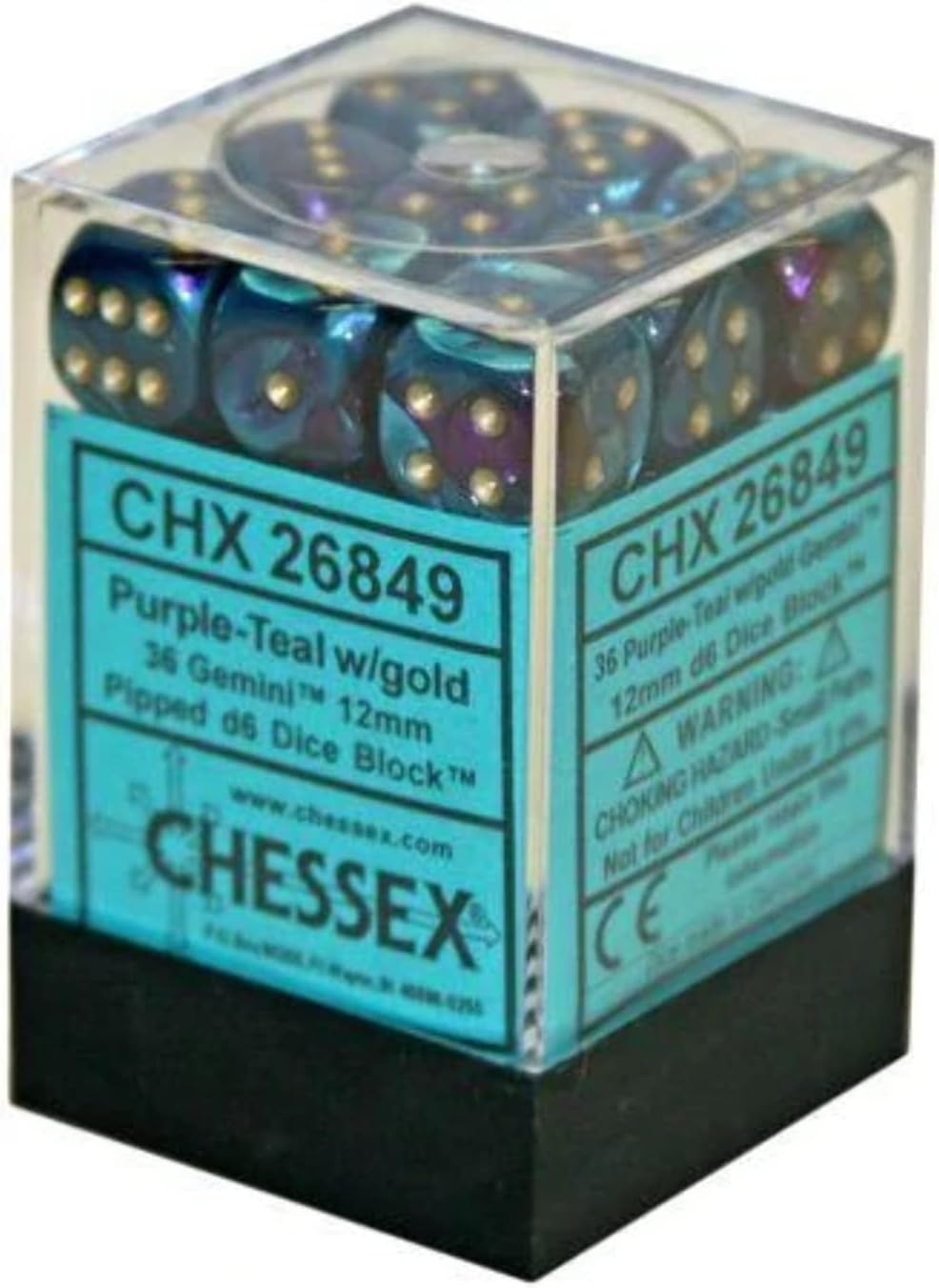 Chessex: Gemini 36D6 Purple- Teal and Gold