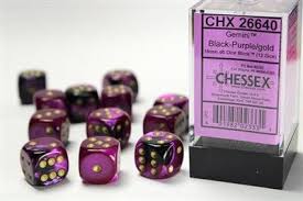 Chessex: Gemini 12D6 Black Purple and Gold