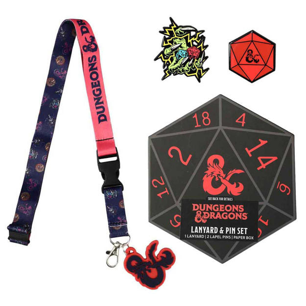 Dungeons & Dragons - Lapel Pins and Lanyard Dice Box Set
