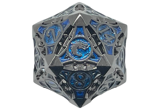 Old School 40mm D20 Metal Die: Gnome Forged - Black Nickel w/ Blue