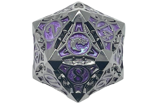 Old School 40mm D20 Metal Die: Gnome Forged - Black Nickel w/ Purple