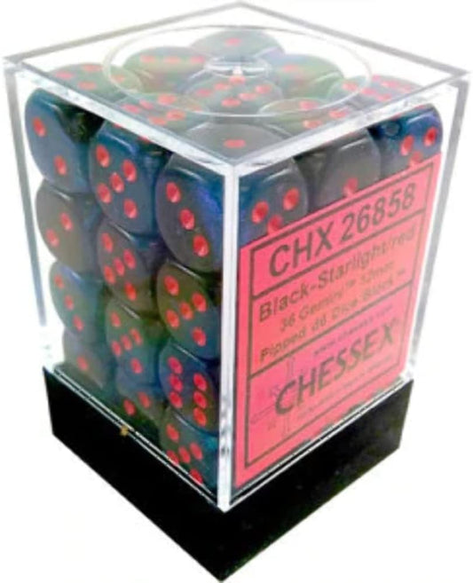 Chessex: Gemini: 36D6 Black-Starlight/Red Set