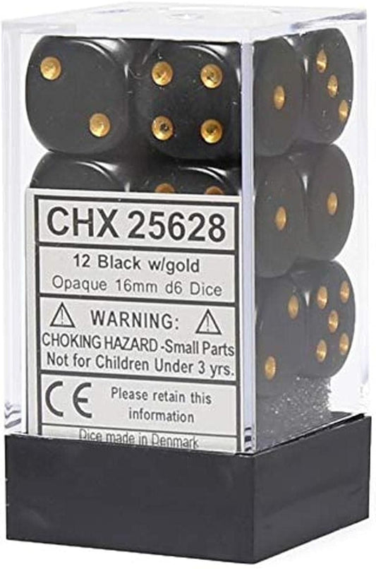 Chessex: Opaque 12D6 Black and Gold