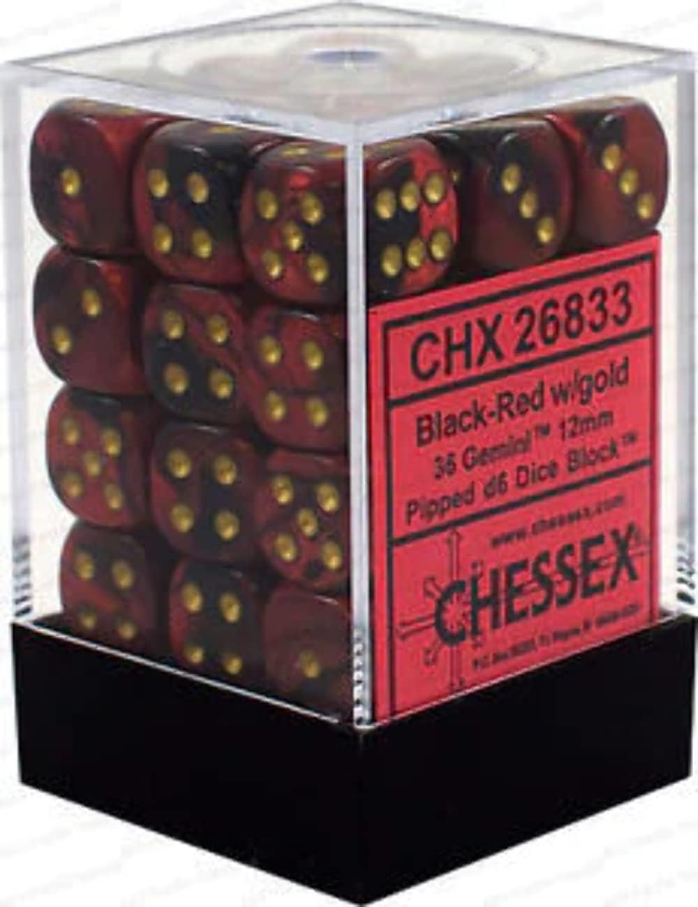 Chessex: Gemini 36D6 Black-Red Gold