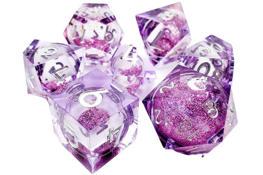 Old School 7-Piece Sharp-Edged Dice Set: Liquid Infused - Amethyst Fury