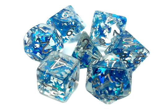 Old School 7 Piece DnD RPG Dice Set: Infused - Blue Butterfly w/ Silver 3 reviews