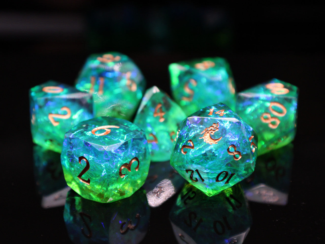 Old School Dice - Sharp Edged Diamond Cut 7-Piece Dice Sets