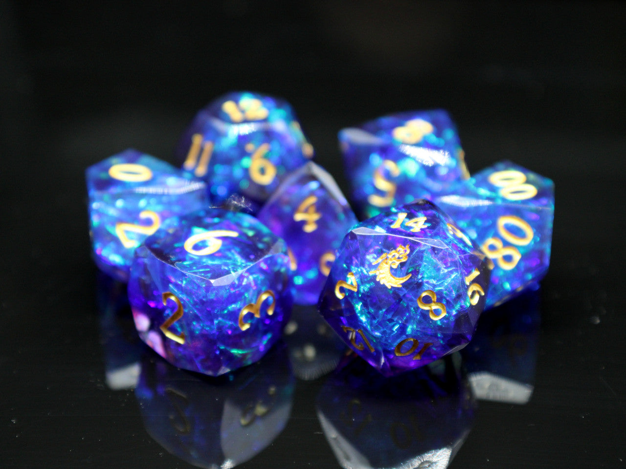 Old School Dice - Sharp Edged Diamond Cut 7-Piece Dice Sets