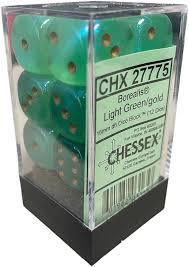 Chessex: Borialis 12D6 Light Green and Gold