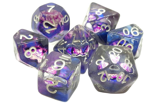 Old School 7 Piece DnD RPG Dice Set: Dragon Eye - Purple