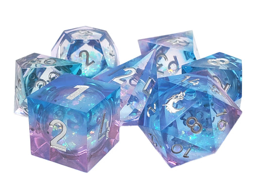 Old School 7-Piece Sharp Edged Dice Set: Liquid Infused - Twilight Fury