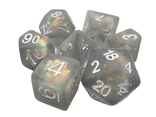 Old School 7 Piece DnD RPG Dice Set: Infused - Frosted Firefly - Springtime Dew