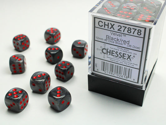 Chessex: Velvet - 12mm D6 - Black/Red Dice Block (36 Dice)