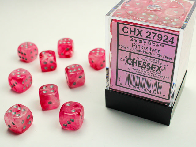 Chessex: Borealis - 12mm D6 - Pink/Silver Dice Block (36 Dice)