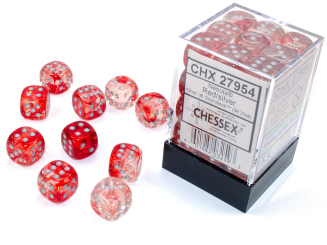Chessex: Nebula- 12mm D6 - Red/Silver Dice Block (36 Dice)