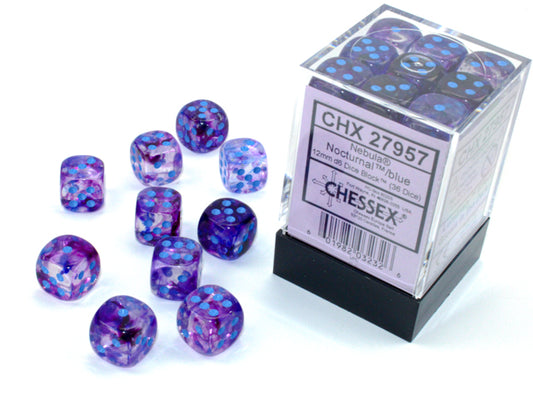 Chessex: Nebula- 12mm D6 - Nocturnal/Blue Dice Block (36 Dice)