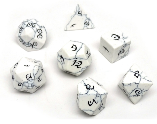 Stone Dice Collection - White Howlite - Elvenkind Font