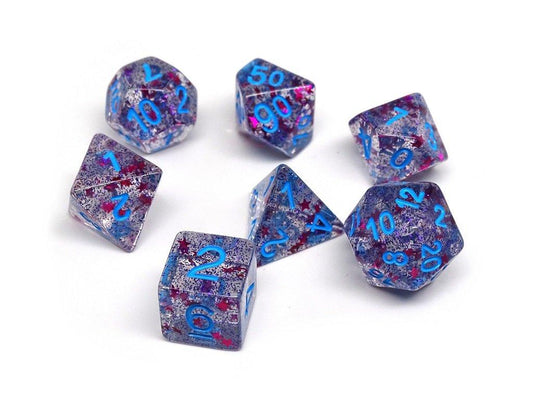 Translucent Starburst with Powder Blue Numbering Dice Collection - 7 Piece Set