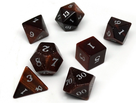 Tiger's Eye Dice Set - Red With Silver Font